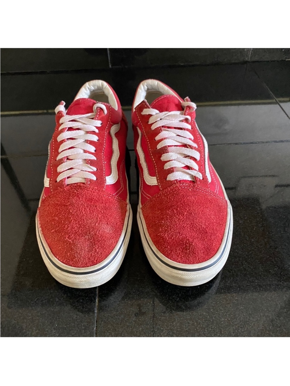 Vans Men's Red Low Top Sneakers with White Stripe